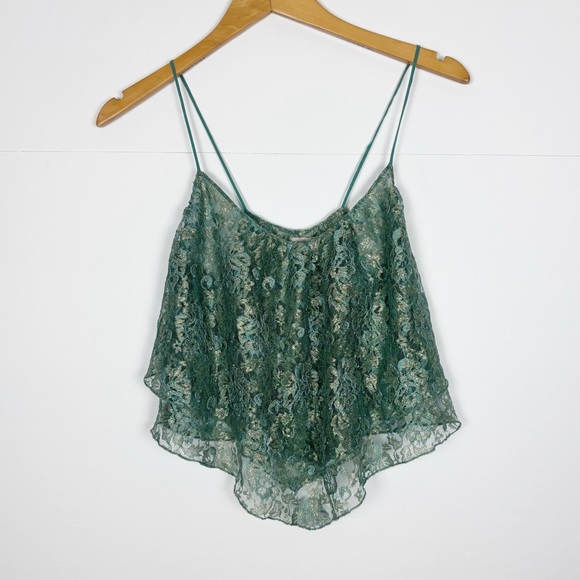 Ecote Tops - Urban Outfitters Ecote Lace Tiered Nylon Metallic Teal Tank Top Small Fairy